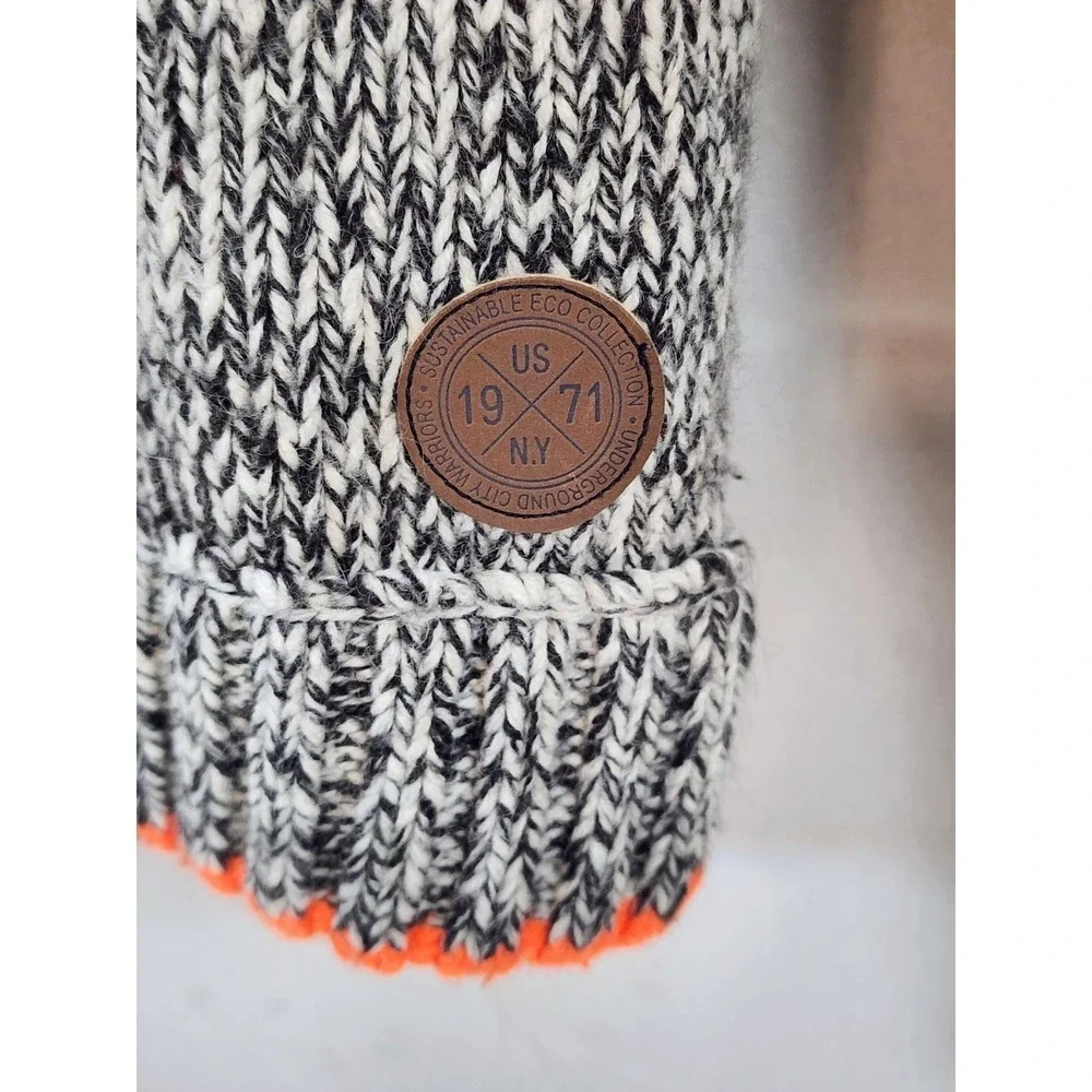 Vintage Men's Angelo Litrico Wool‎ Quarter Zip Sweater Gray Orange White Black S